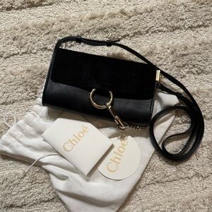 CHLOE Suede Calfskin Mini Faye Shoulder Bag Black